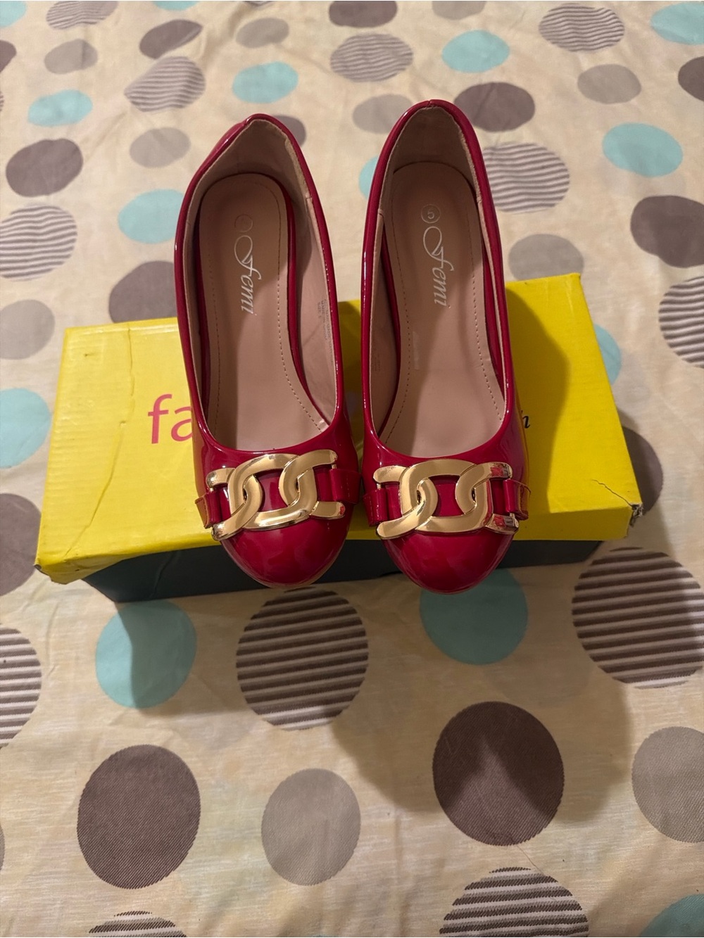 Ami Patent Red Ballet Flats with Gold Chain Detail
